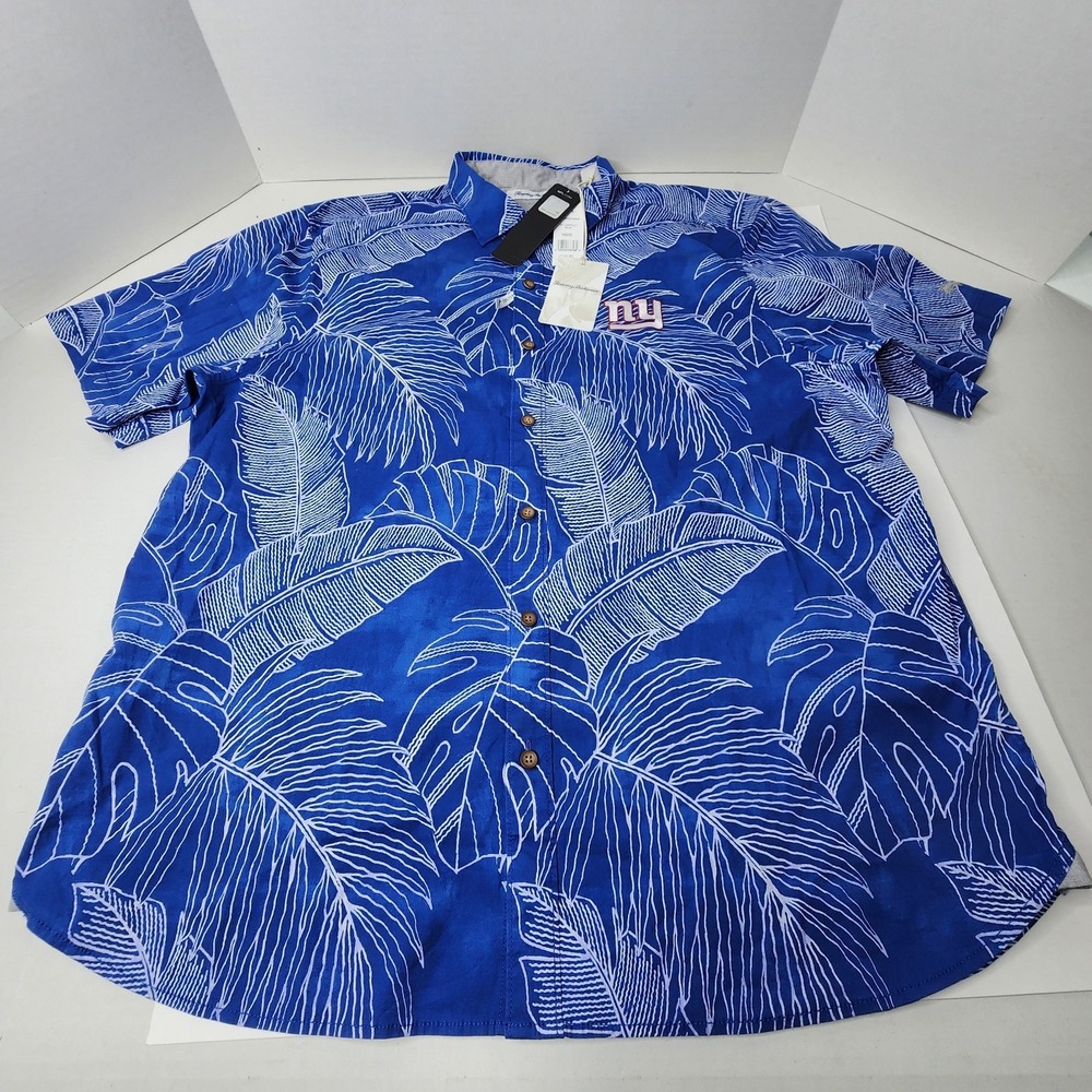 Tommy Bahama Football NY Giants Hawaiian Shirt Mens XL Blue Palm Tree Camp NWT